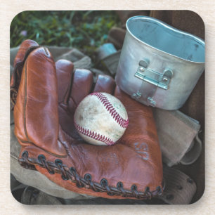 Vintage Baseball Mit and Ball Baseball Glove Amer Coaster