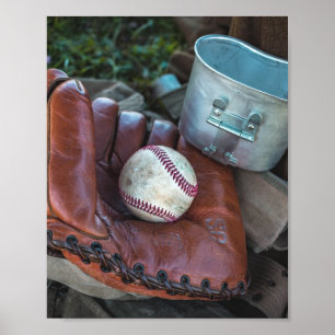 Vintage Baseball Mit and Ball Baseball Glove Amer Poster