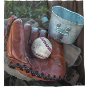 Vintage Baseball Mit and Ball Baseball  Glove Amer Shower Curtain