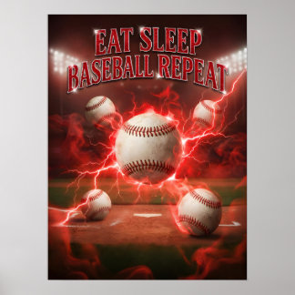 Vintage Baseball Neon Repeat Poster