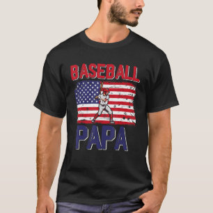 Vintage Baseball Papa Player American Flag Father' T-Shirt