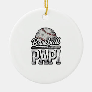 Vintage Baseball Papi Distressed Dad Shirt Design_ Ceramic Ornament
