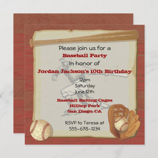 Vintage Baseball Party Invitation Card (Front/Back)