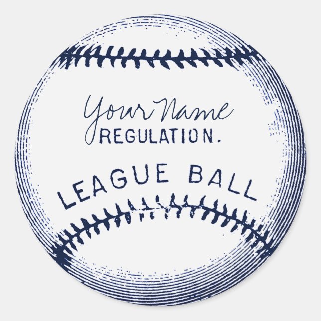 Vintage Baseball, personalised ball Classic Round Sticker (Front)