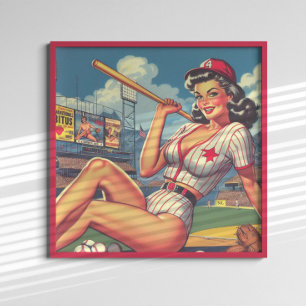Vintage Baseball Pin-up Poster