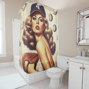 Vintage Baseball Pin-Up Shower Curtain