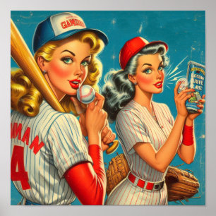 Vintage Baseball Pin-Ups Poster