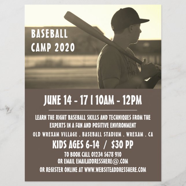 Vintage Baseball Player, Baseball Camp Advertising Flyer (Front)