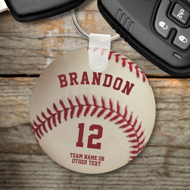 Vintage Baseball Player Name Number Personalized Key Ring (Creator Uploaded)