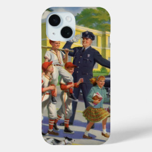 Vintage Baseball Players and Police Crossing Guard iPhone 15 Case