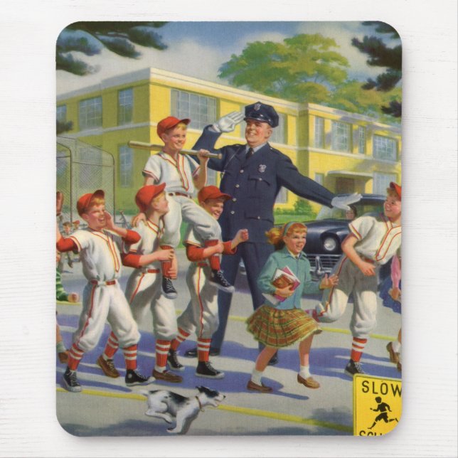 Vintage Baseball Players and Police Crossing Guard Mouse Pad (Front)
