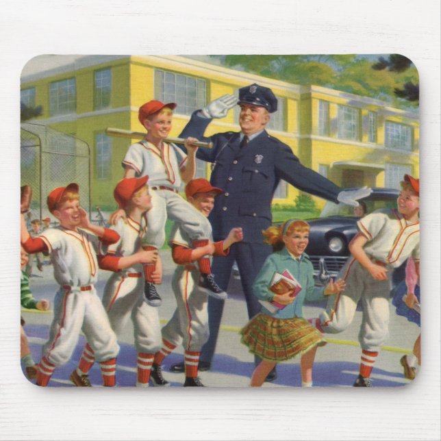 Vintage Baseball Players and Police Crossing Guard Mouse Pad (Front)