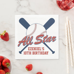 Vintage Baseball Red and Navy Blue Birthday Napkin