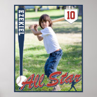 Vintage Baseball Red and Navy Blue Birthday Photo
