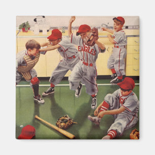 Vintage Baseball Sports Team, Boys Roughhousing Magnet