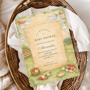 Vintage Baseball Storybook Baby Shower Invitation