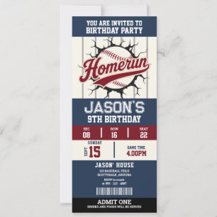 Vintage Baseball Ticket Birthday Party Invitation