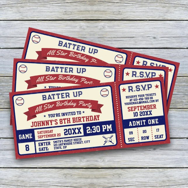 Vintage Baseball Ticket Birthday Party Invitation (Creator Uploaded)