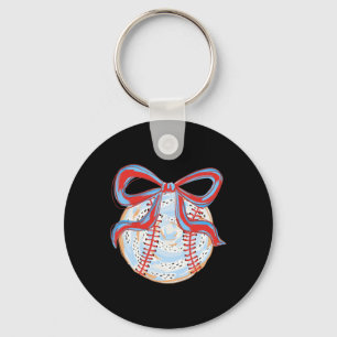 Vintage Baseball With Coquette Bow For Girls Women Key Ring
