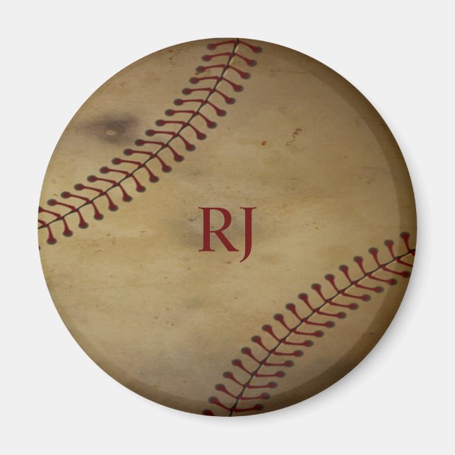 Vintage Baseball with Monogram Magnet (Front)