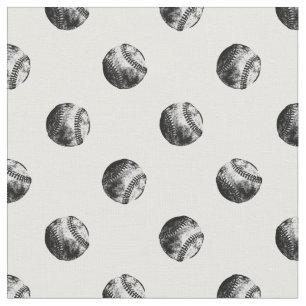 Vintage Baseballs Pattern Black & White Baseball Fabric