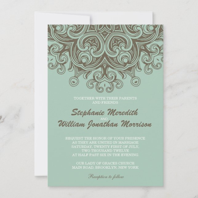 Vintage Basil Blue Wedding Invitation (Front)