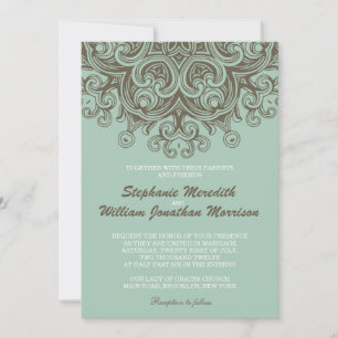 Vintage Basil Blue Wedding Invitation
