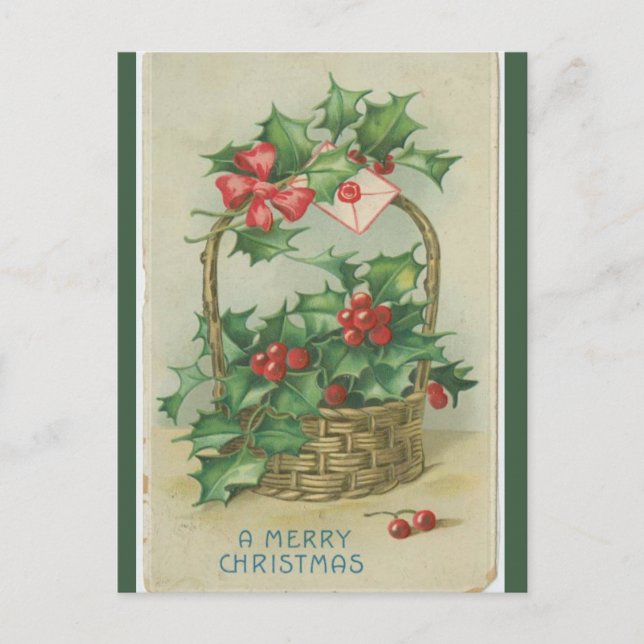 Vintage Basket of Berries Christmas Postcard (Front)