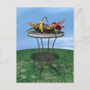 Vintage Basket of Flowers Postcard