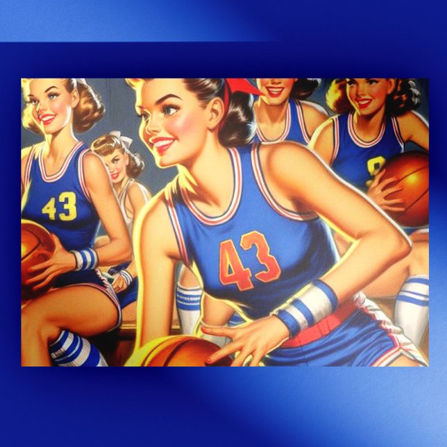 Vintage Basketball Girls Illustration Postcard (Creator Uploaded)