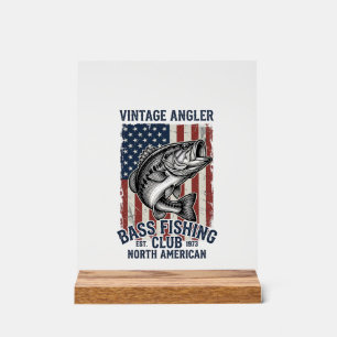 Vintage Bass Fishing American Flag Shirt Design (2 Acrylic Sign