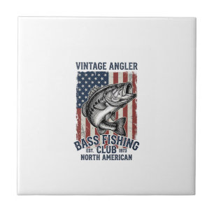 Vintage Bass Fishing American Flag Shirt Design (2 Ceramic Tile