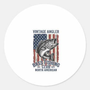 Vintage Bass Fishing American Flag Shirt Design (2 Classic Round Sticker