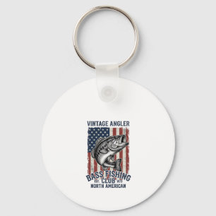 Vintage Bass Fishing American Flag Shirt Design (2 Key Ring