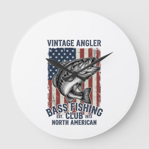 Vintage Bass Fishing American Flag Shirt Design (2 Large Clock