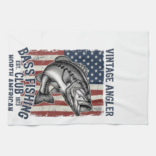 Vintage Bass Fishing American Flag Shirt Design (2 Tea Towel