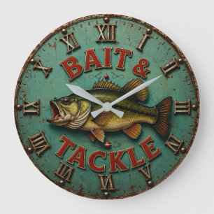 Vintage Bass Fishing Rustic Lake Cabin Angler Large Clock