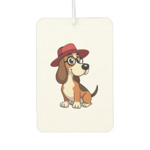 Vintage Basset Hound Cartoon in Red Hat Cute Dog I Car Air Freshener