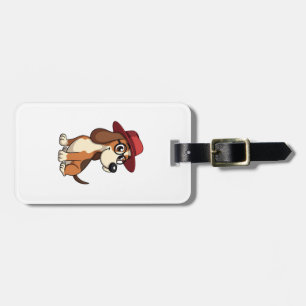 Vintage Basset Hound Cartoon in Red Hat Cute Dog I Luggage Tag