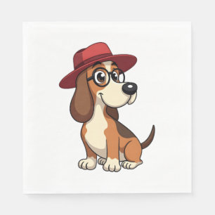 Vintage Basset Hound Cartoon in Red Hat Cute Dog I Napkin