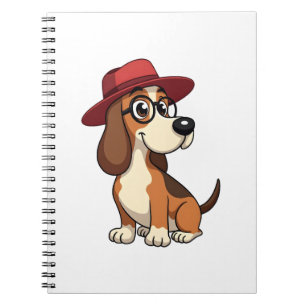 Vintage Basset Hound Cartoon in Red Hat Cute Dog I Notebook