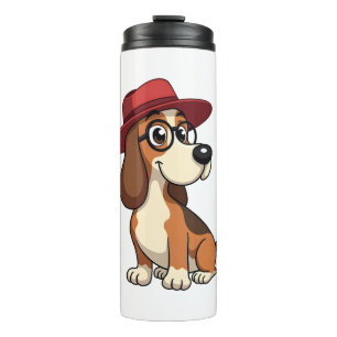 Vintage Basset Hound Cartoon in Red Hat Cute Dog I Thermal Tumbler