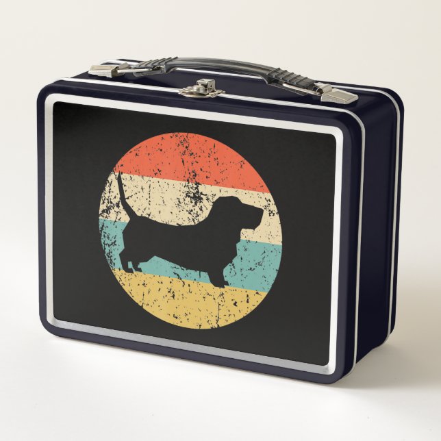 vintage basset hound dog metal lunch box (Front)