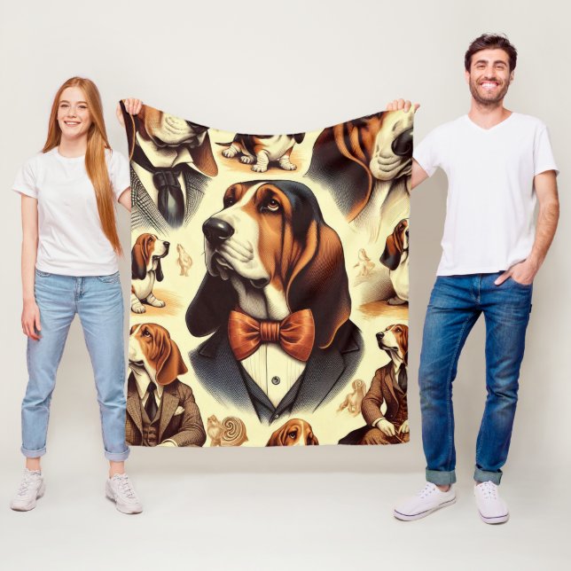 Vintage Basset Hound  Illustration Fleece Blanket (In Situ)