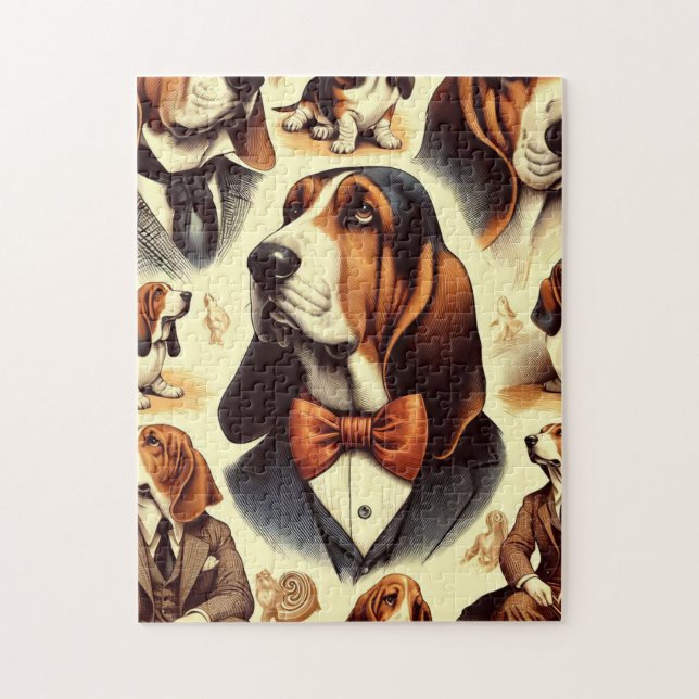 Vintage Basset Hound  Illustration Jigsaw Puzzle (Vertical)