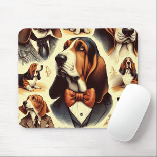 Vintage Basset Hound Illustration Mouse Pad