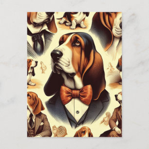 Vintage Basset Hound Illustration Postcard