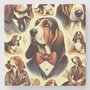 Vintage Basset Hound  Illustration Stone Coaster