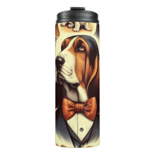 Vintage Basset Hound  Illustration Thermal Tumbler