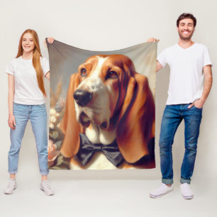 Vintage Basset Hound Painting Fleece Blanket